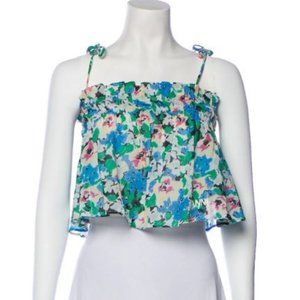 GANNI Floral Print Square Neckline Crop Top